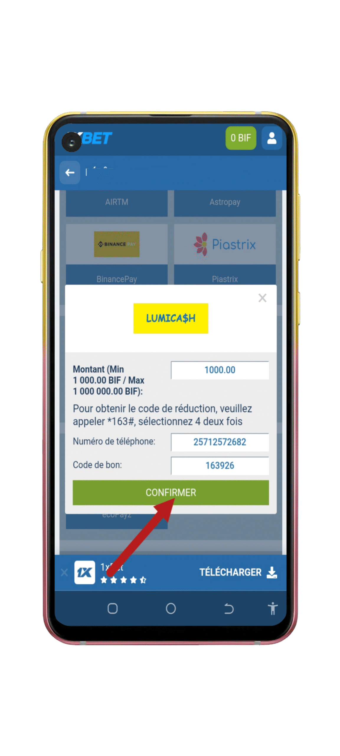 Ingiza maelezo ya uondoaji na uthibitishe.