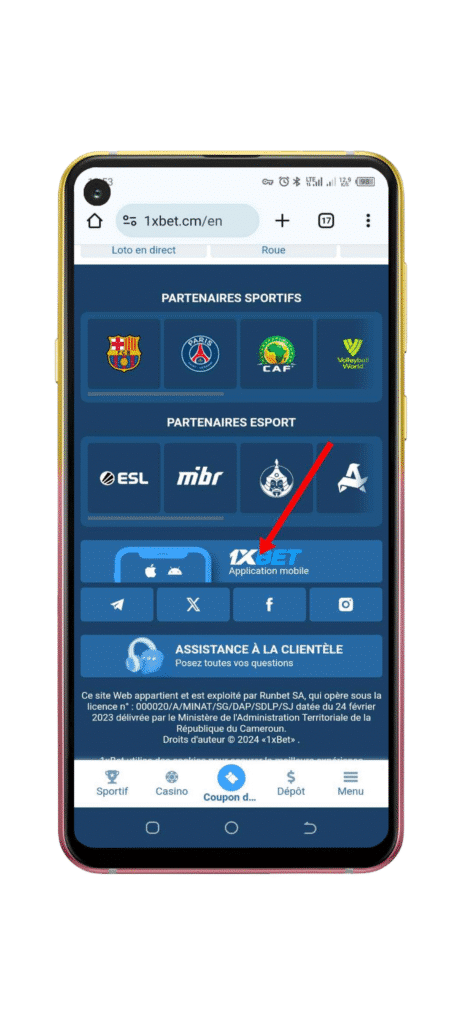 Nenda kwa 1xbet na upakue faili ya APK