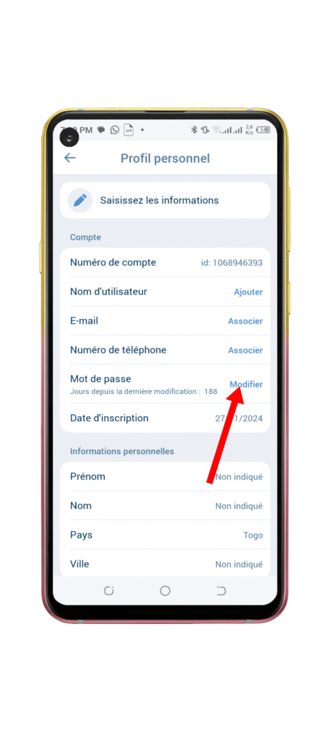 Cliquez sur Modifier