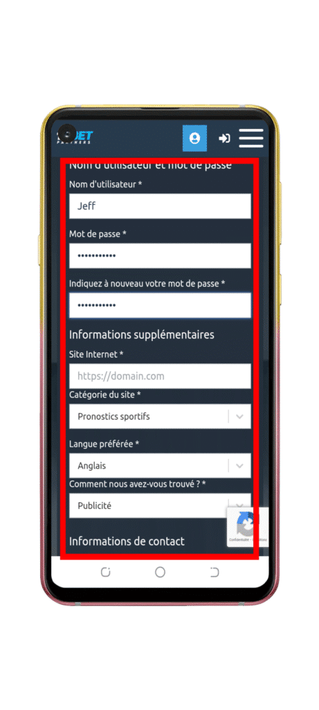 Remplir le formulaire d'inscription