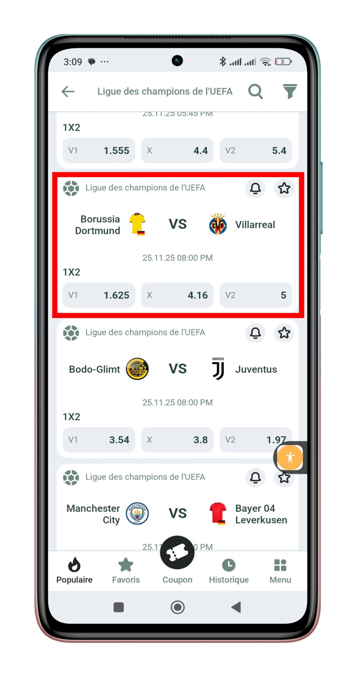 Choisir un match spécifique