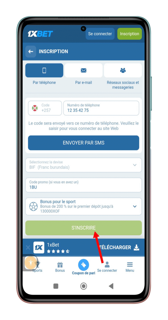 Cliquez sur “S’inscrire”