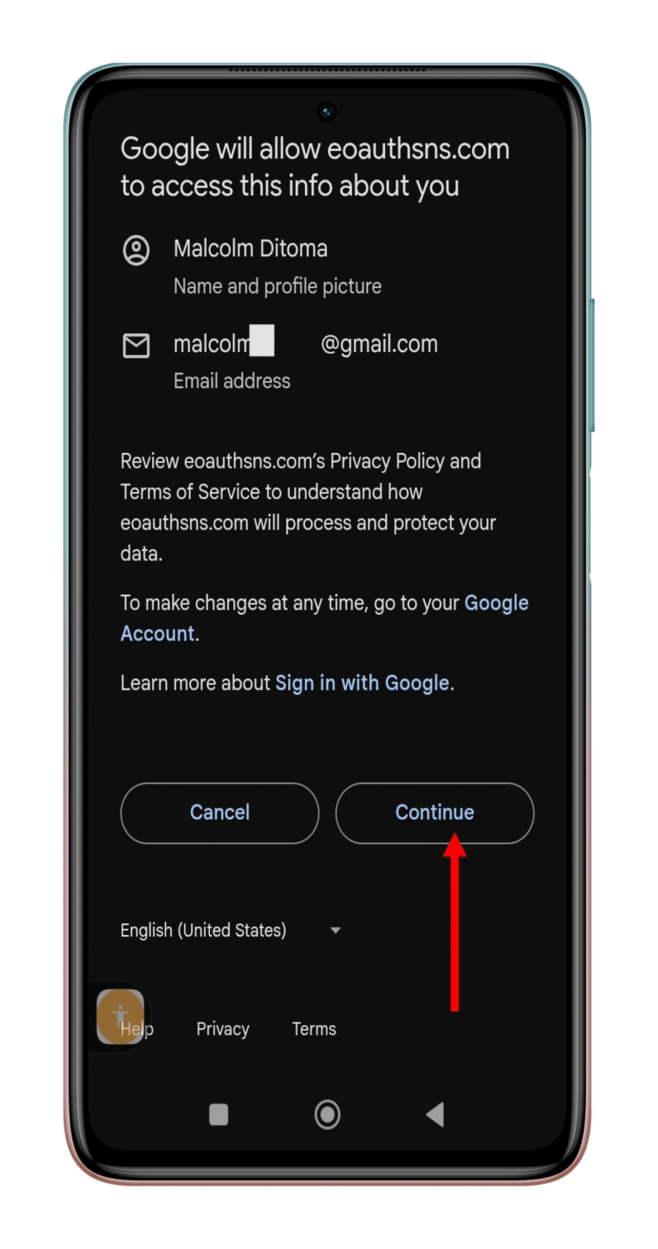 Appuyez sur “Continuer”