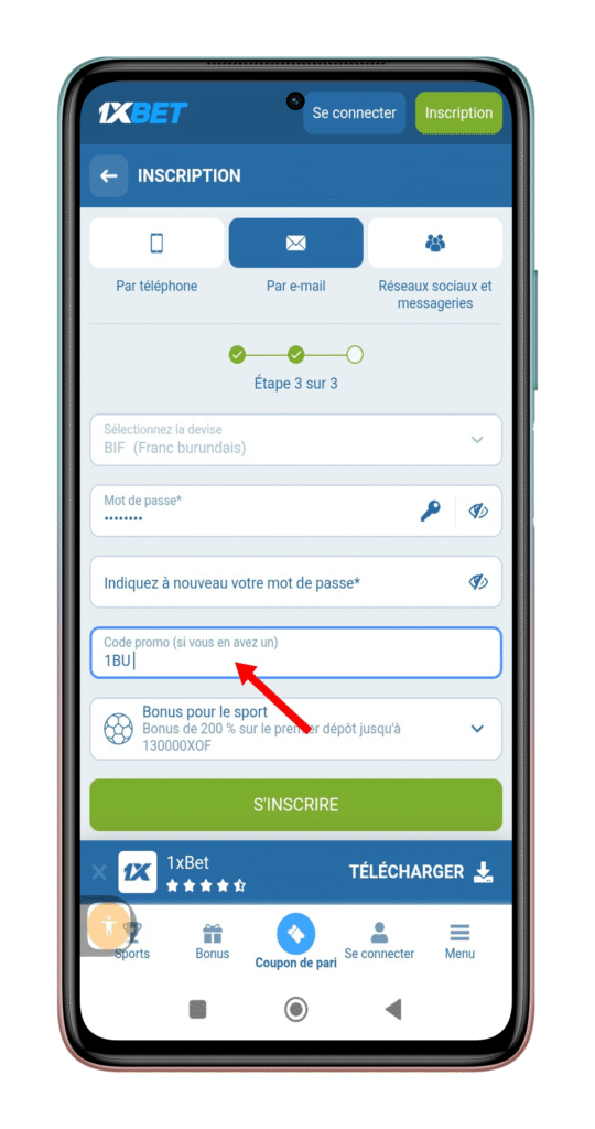 Choisir l’option “Inscription par e-mail”