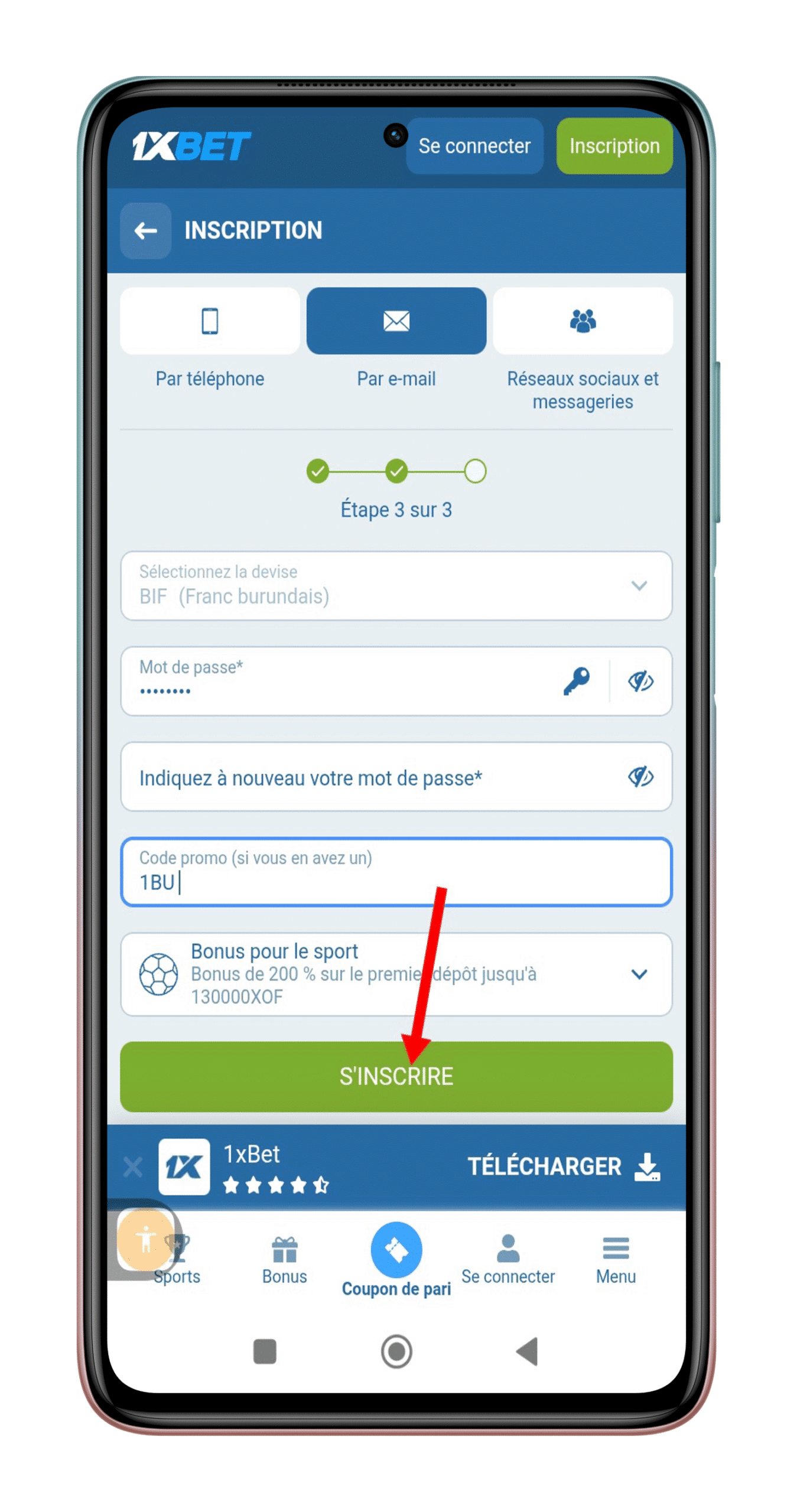 Cliquez sur “S’inscrire”.