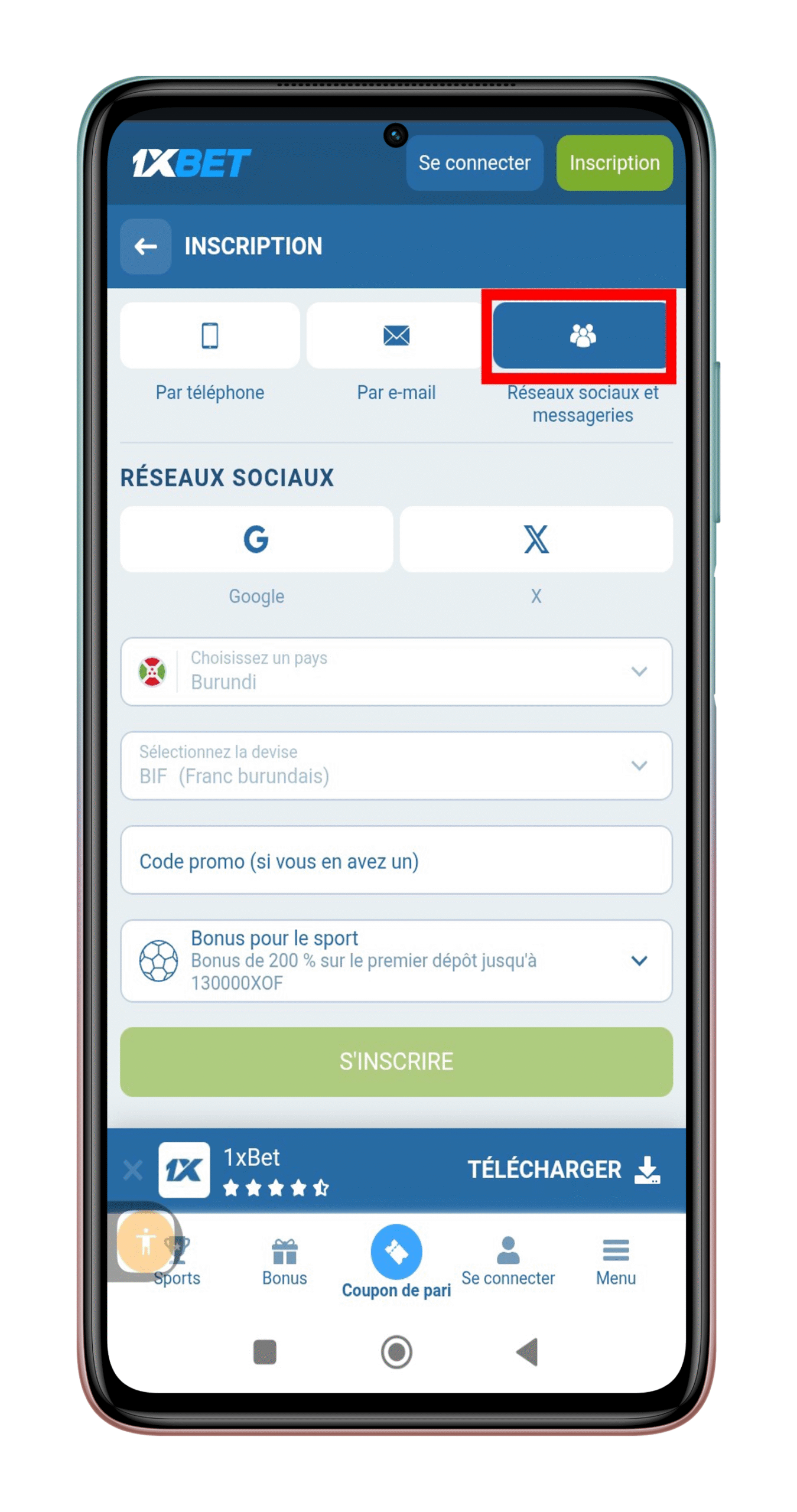 Choisir la méthode “Réseaux sociaux”