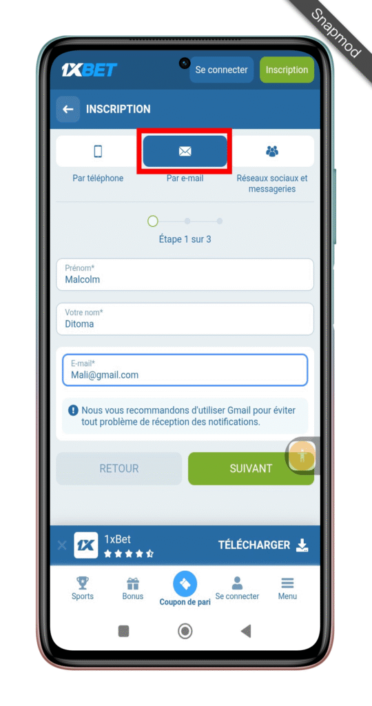 Choisir l’option “Inscription par e-mail”