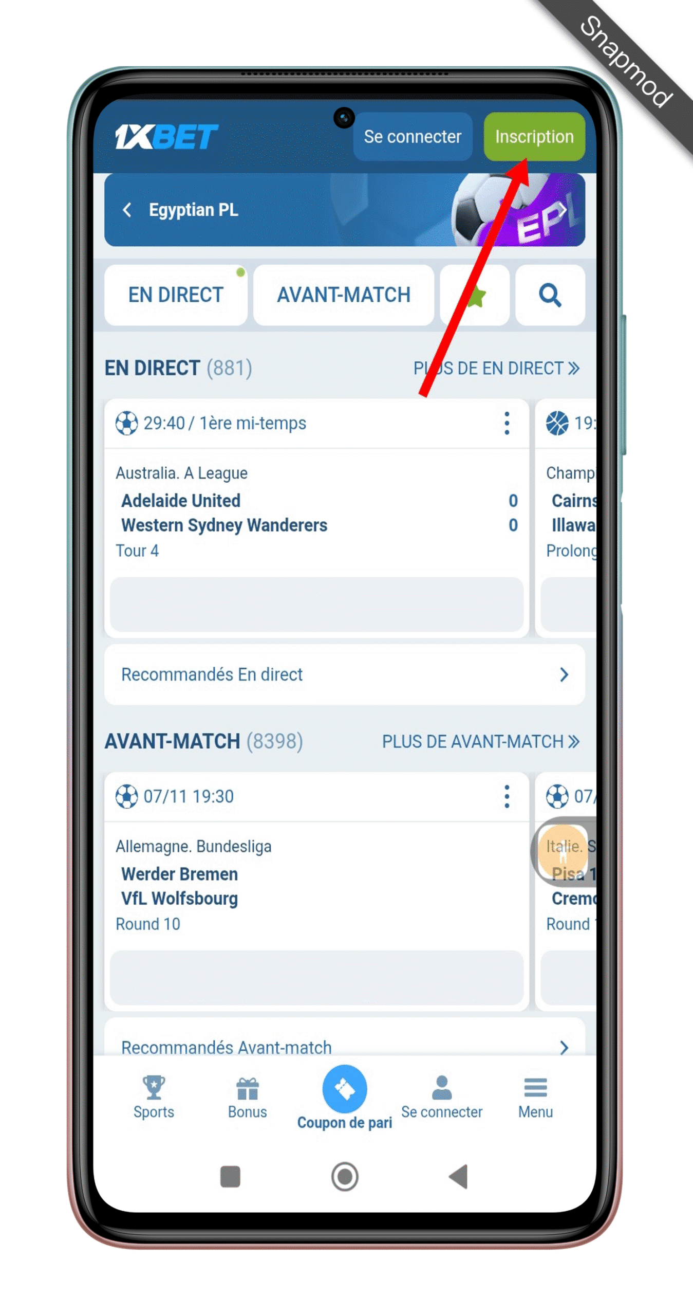 Cliquez sur le bouton “Inscription”