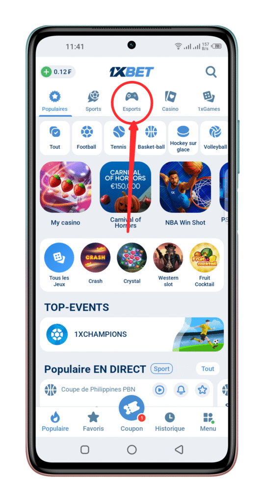 Cliquez sur l'onglet "eSport"