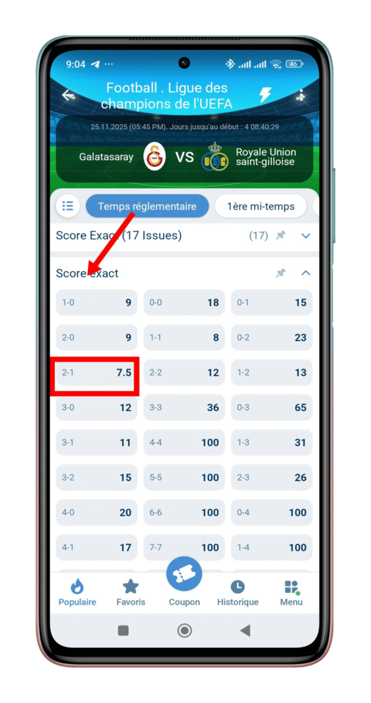 Chagua chaguo la "Alama Halisi" na ufanye ubashiri wako