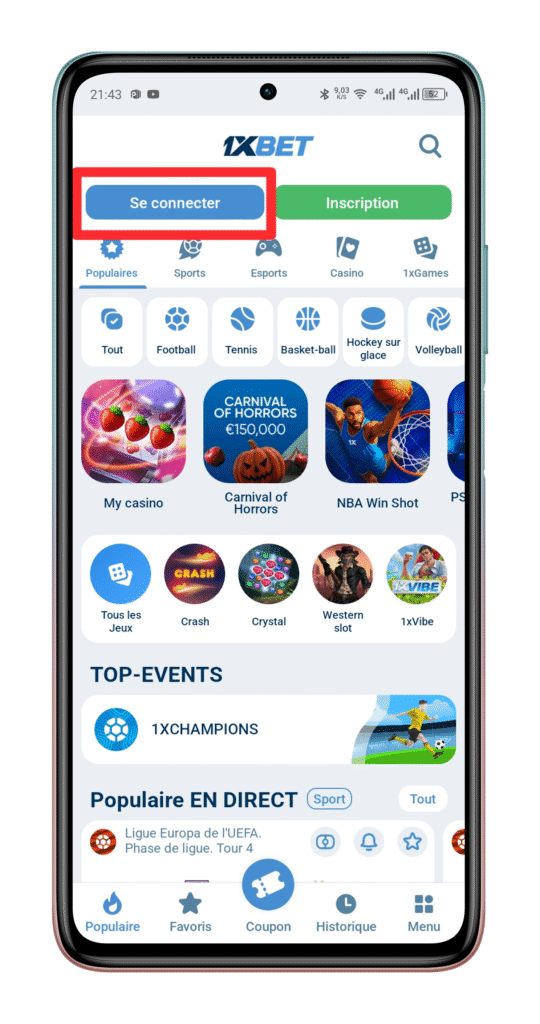 Cliquez sur le bouton “Se connecter”