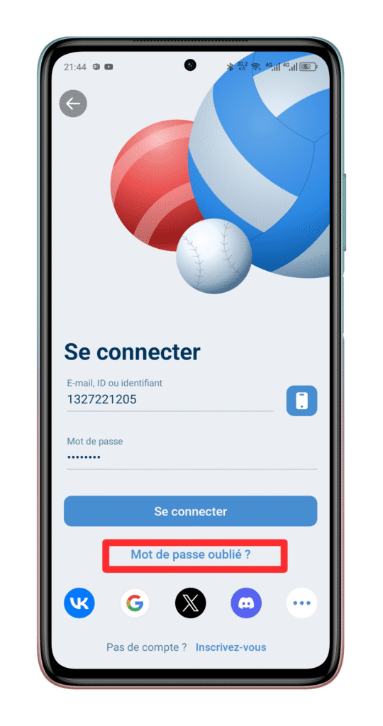 Cliquez sur “Mot de passe oublié 1xbet”