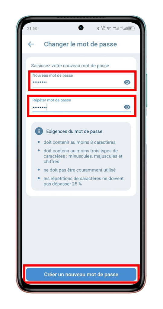 Créer un nouveau mot de passe
