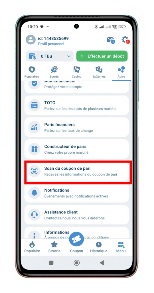 Pata na ubonyeze "Scan kuponi"«