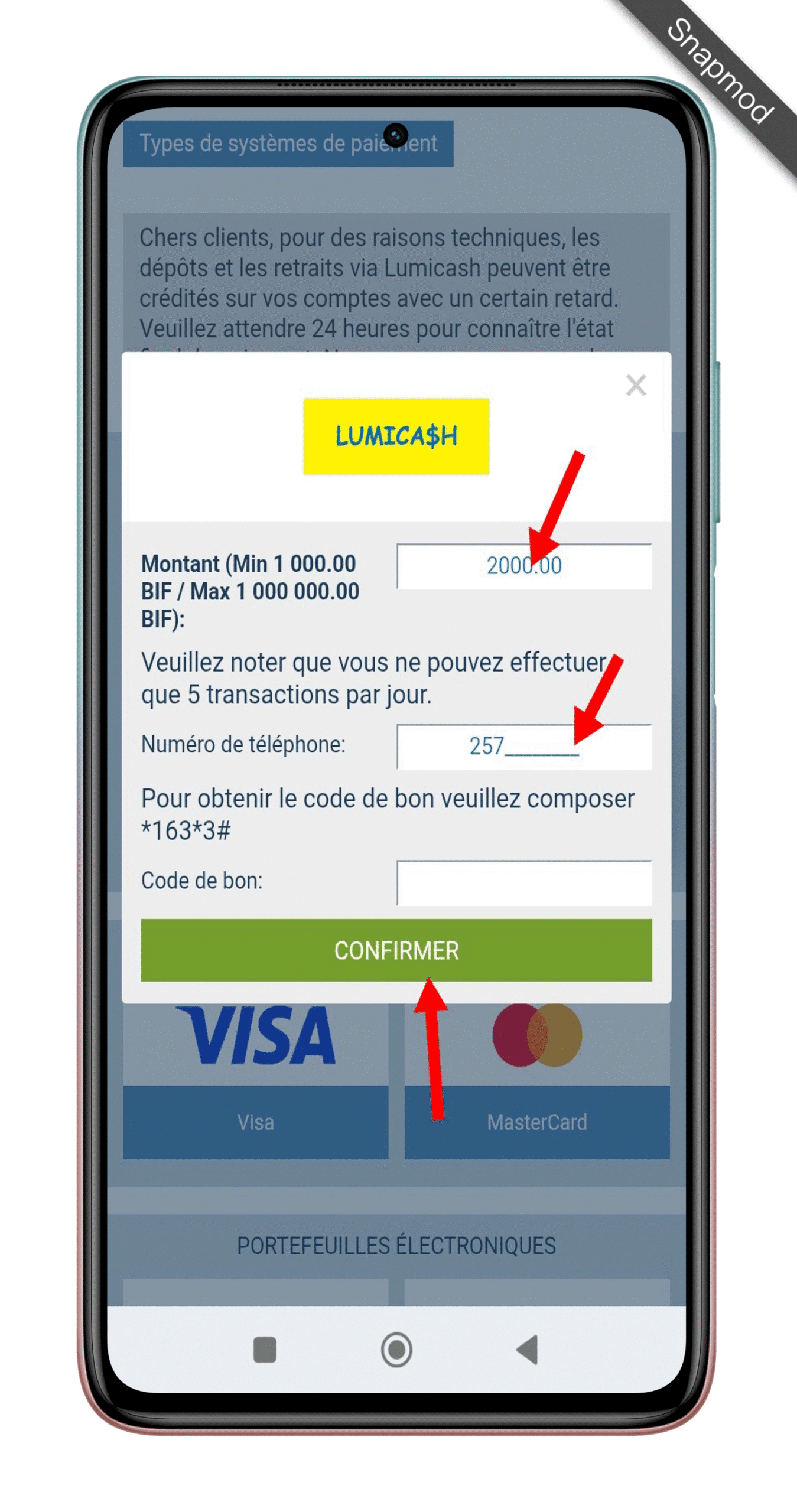 Ingiza maelezo ya uondoaji na ubofye Thibitisha.